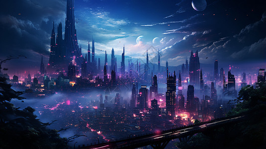 未来城市的夜景背景图片