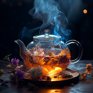 透明茶壶里的茶图片