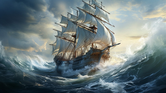 海面上航行的帆船图片