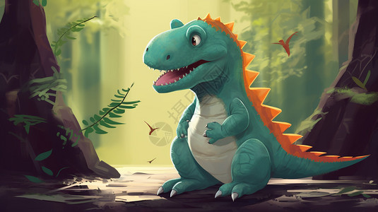 在树林里玩耍的小恐龙背景图片