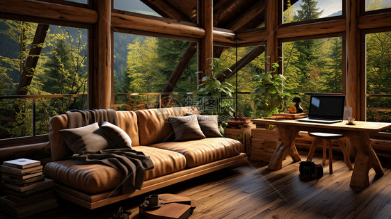 室内的木制沙发设计图片