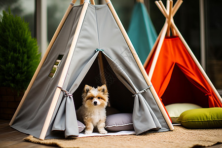 户外帐篷里的小狗图片