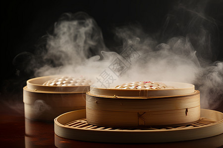 竹蒸锅中的美味香气图片