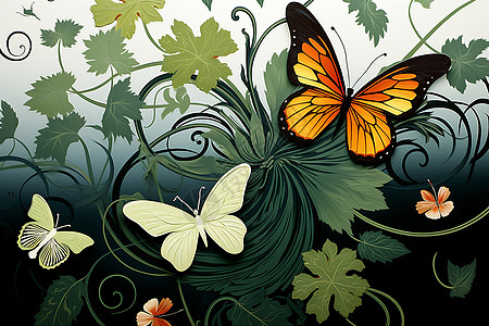 树叶上的蝴蝶背景图片