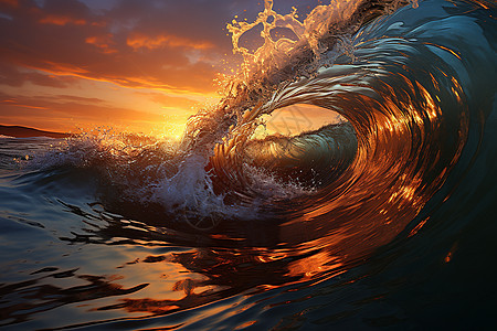 太阳光照在波浪上图片