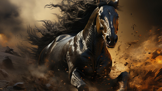在战场中奔跑的黑马图片