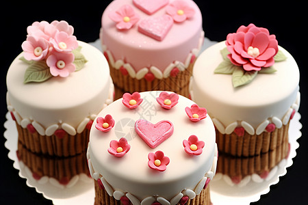 粉色甜品盘子里可口的蛋糕背景