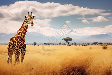 草原中的长颈鹿图片
