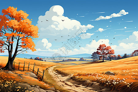 秋日美景的创意插图图片