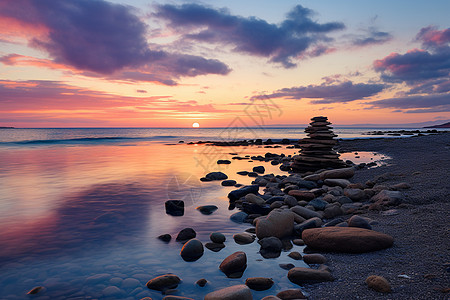 海滩岩石日落日落时海边的石头背景