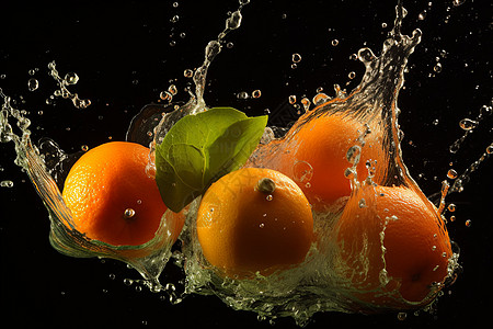 水中新鲜的橙子图片