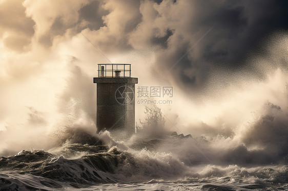 海啸中的灯塔图片
