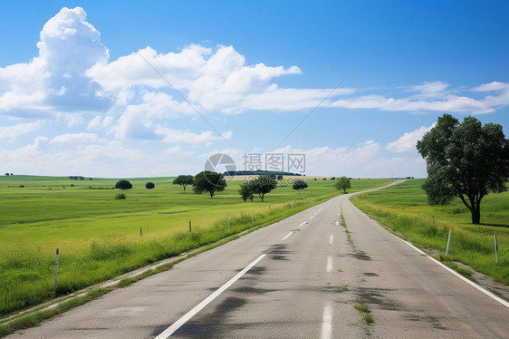 草地中宽敞的道路图片