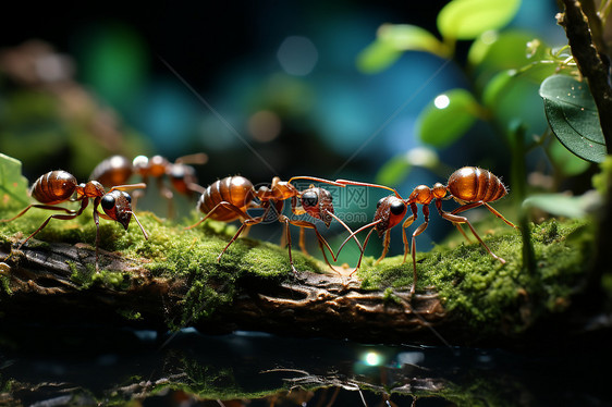 蚂蚁在苔藓丛中的探索图片
