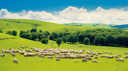 山丘中的羊群高清图片