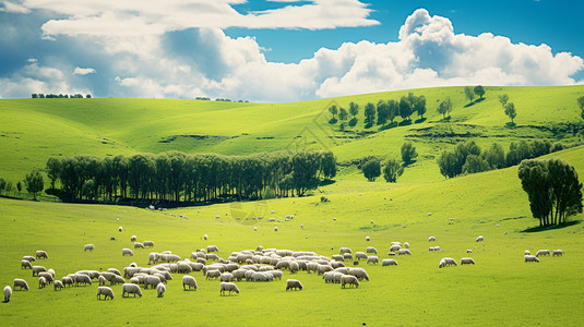 山坡中的羊群图片