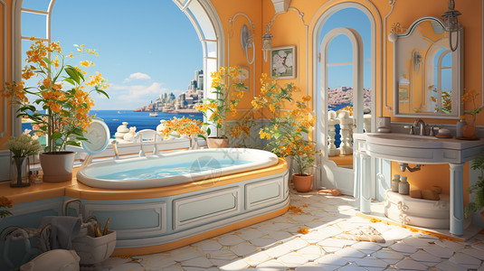 海边住宅内的浴室图片