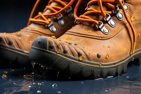 暴雨中的棕色靴子图片