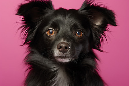 粉色背景中的黑狗图片
