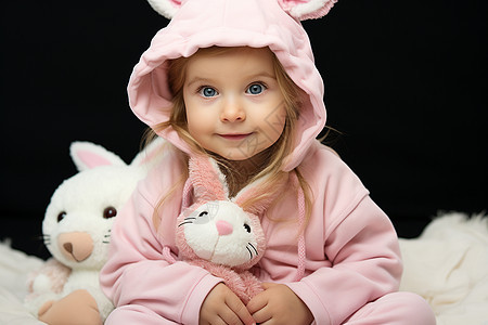 女孩抱着兔子玩偶图片