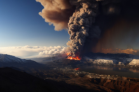 城市的火山喷发图片