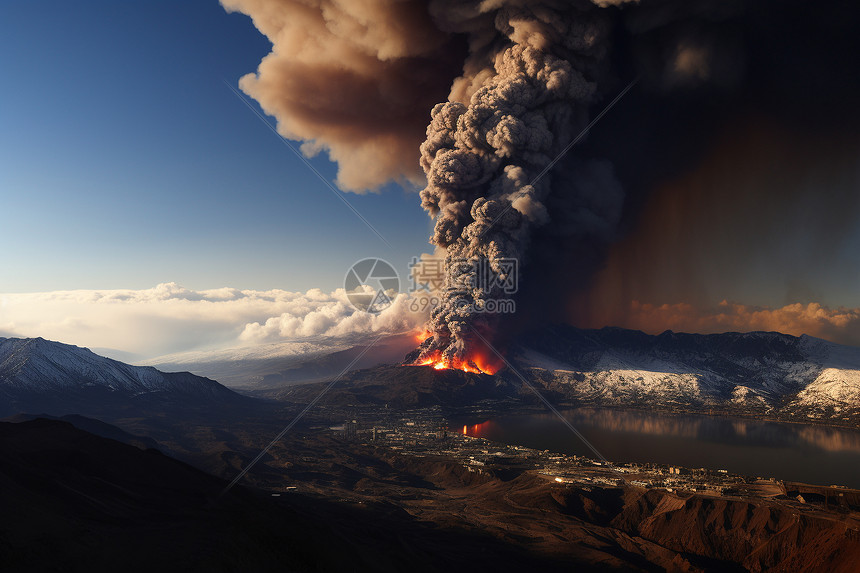 城市的火山喷发图片