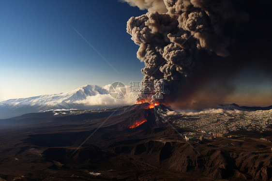 火山喷发的烟雾图片