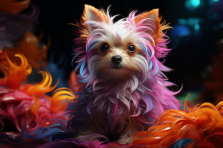宠物素描粉色毛发的小狗插画