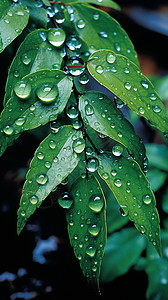 绿叶水珠雨滴在树叶上背景