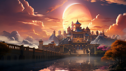 童话王国的城堡背景图片