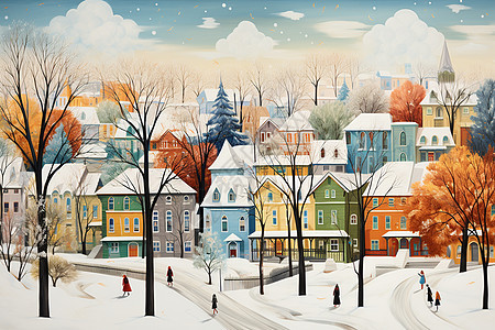 冬日繁忙的城市背景图片