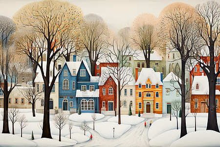 冬色卡通风格的小镇图片