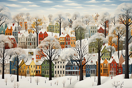 冬日小镇的插画图片