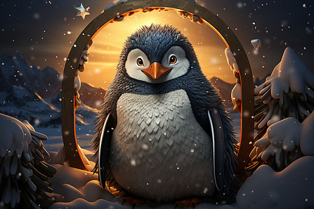 企鹅站在雪地上背景图片