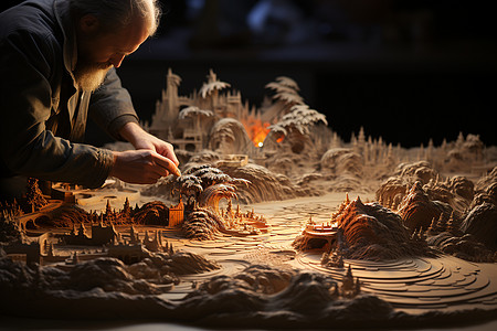 火山旁的模型城市图片