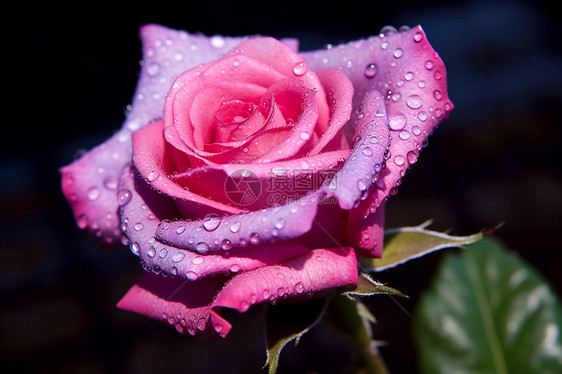 粉玫瑰花的露珠图片