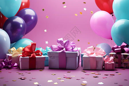 紫色彩带多彩的礼物盒子背景