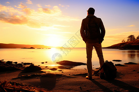 海边站立的男人图片