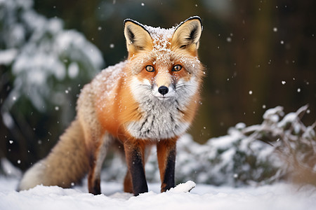狡猾的雪中狐狸图片