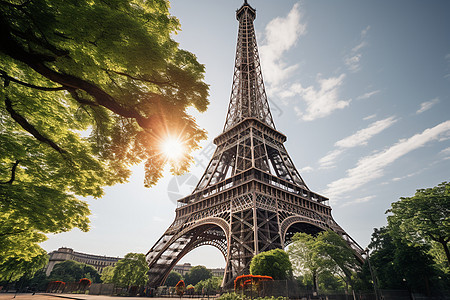 巴黎背光下的铁塔背景图片