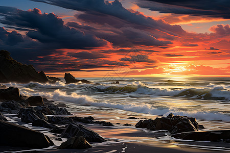 日落时分海岸线图片