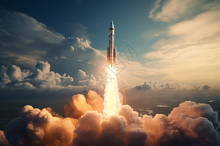 火箭素材火箭低角度射向天空背景