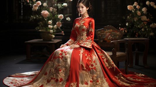 穿中国服饰的新娘背景图片