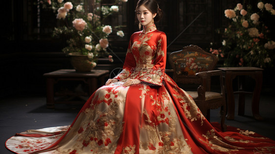 穿中国服饰的新娘图片