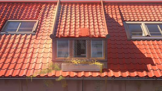 红瓦屋顶上的窗户高清图片