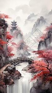 小桥流水红叶图片