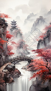 小桥流水红叶背景图片