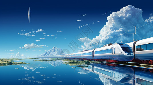 海上火车列车在海上行驶插画