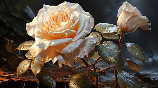 花园里的白玫瑰插画图片
