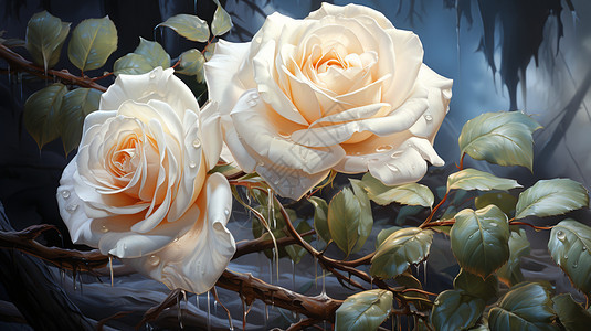 美丽的白玫瑰插画图片